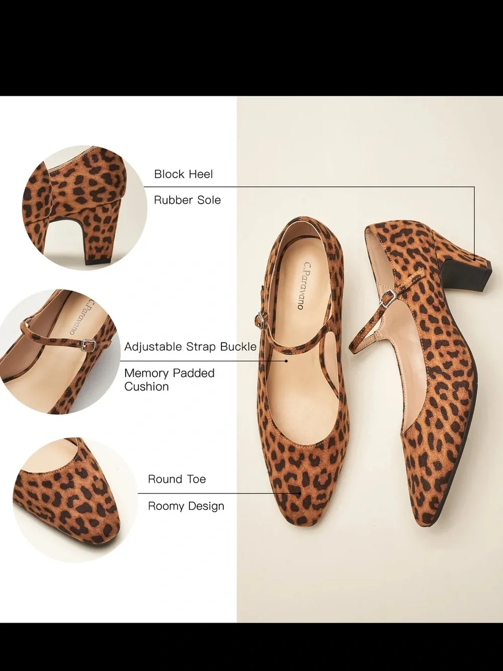 C.Paravano Milano Leopard Print Mary Jane Block Heel Pumps - sz 41 US 11